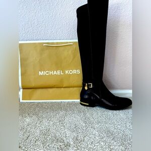 MICHAEL by Michael KORS Aileen BROWN Leather Elastic Back Tall Riding Boots